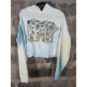 MTV Sweatshirt‎ Hoodie Woman's One Size Cropped Tie-Dye Casual Retro Soft